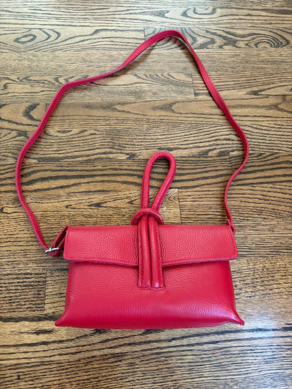 Borse In Pelle Italian Genuine Pebble Leather Handbag Red Convertible Loop Purse